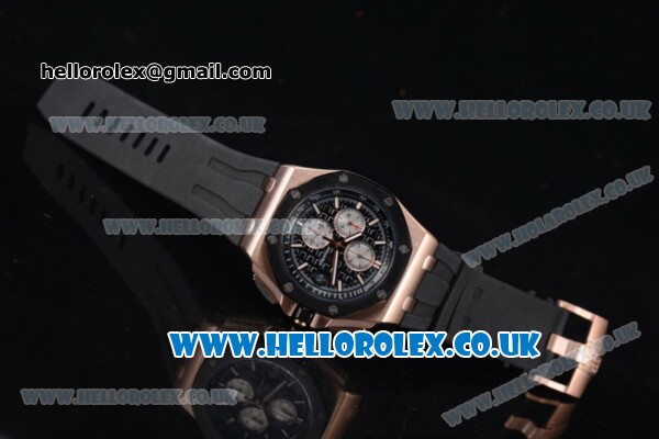 Audemars Piguet Royal Oak Offshore Chrono Miyota OS Quartz Rose Gold Case with Black Dial Black Rubber Strap and White Subdials (EF) - Click Image to Close